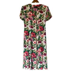 Vintage Dawn Joy Fashions Dress 1980s Floral Drop Waist Button Closure 10
